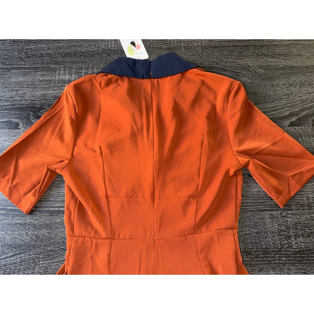 SHEIN Midi Dress Colorblock Mod Retro Vintage Burnt Orange Navy Blue Size 4 NWT - Picture 6 of 7